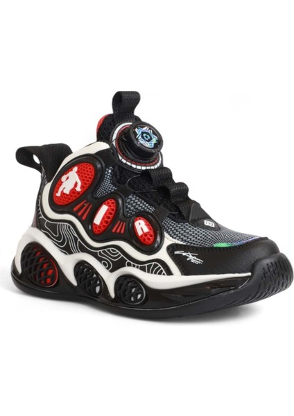 2081 Anatomik Tabanlı Otomatik Bağcıklı Unisex Çocuk Basketbol Ayakkabısı - NKT02081-SIYAH Kırmızı-31