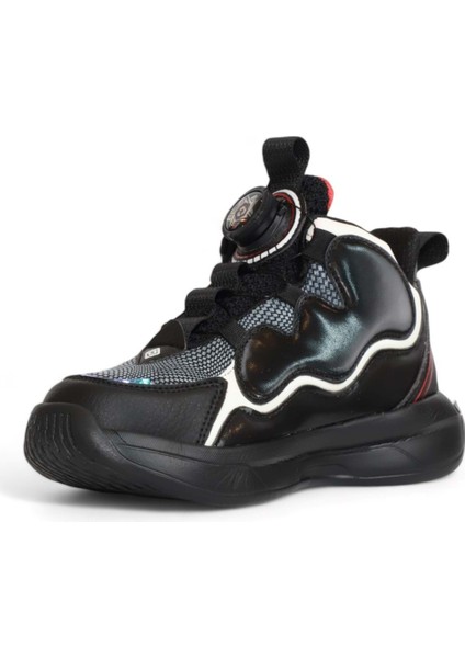 2081 Anatomik Tabanlı Otomatik Bağcıklı Unisex Çocuk Basketbol Ayakkabısı - NKT02081-SIYAH Kırmızı-31