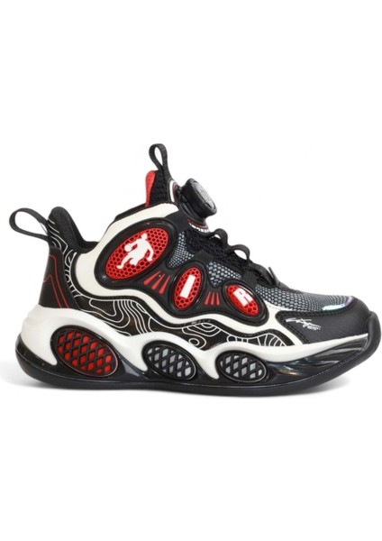 2081 Anatomik Tabanlı Otomatik Bağcıklı Unisex Çocuk Basketbol Ayakkabısı - NKT02081-SIYAH Kırmızı-31