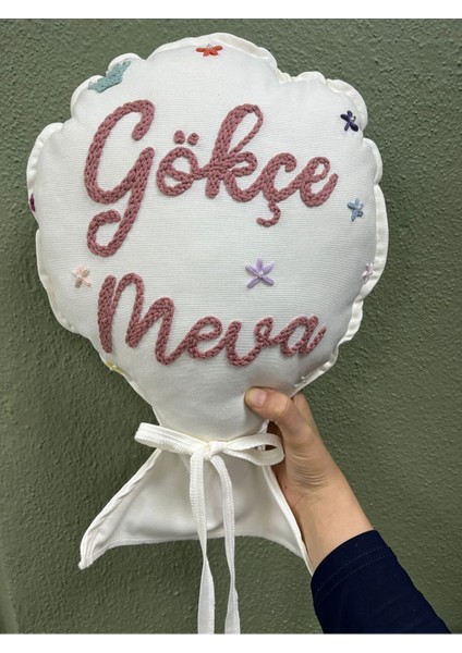 Bebek Dekoratif Kırlent/isimli Bebek Takı Yastığı Dekoratif Yastık Punch Nakışlı-Iç Dolgulu-Balon Tp
