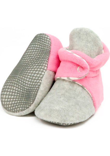 Polar Bebek Pandufu, Kaydırmaz Taban, Organik Pamuk Astarlı, İlk Adım Ev Patiği, Gri Pembe