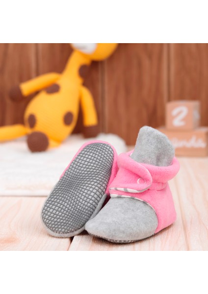 Polar Bebek Pandufu, Kaydırmaz Taban, Organik Pamuk Astarlı, İlk Adım Ev Patiği, Gri Pembe fırsatları