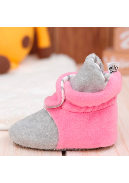 Polar Bebek Pandufu, Kaydırmaz Taban, Organik Pamuk Astarlı, İlk Adım Ev Patiği, Gri Pembe