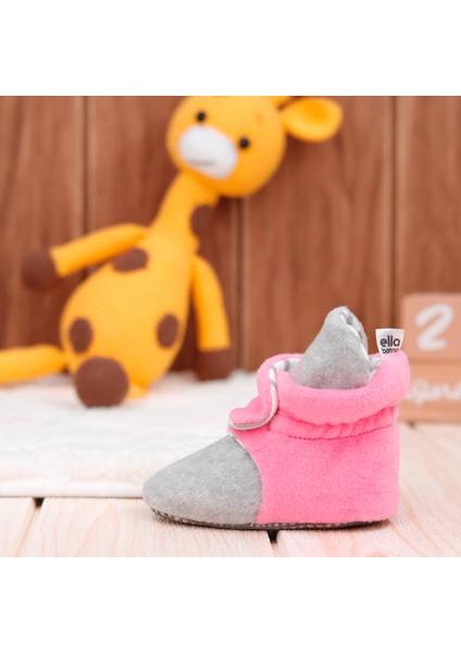 Polar Bebek Pandufu, Kaydırmaz Taban, Organik Pamuk Astarlı, İlk Adım Ev Patiği, Gri Pembe