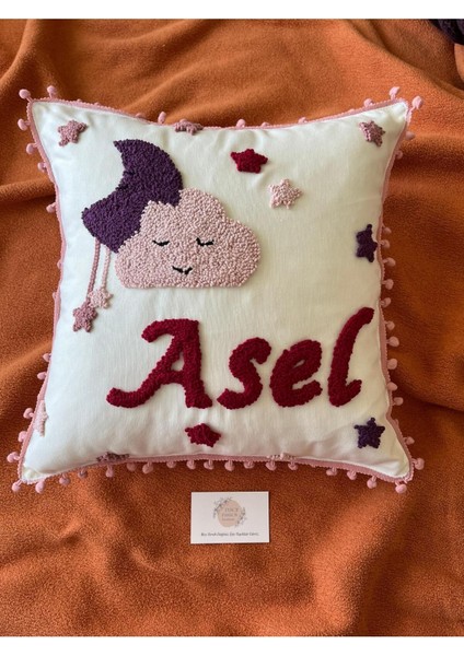 İsimli Bebek Takı Yastığı Dekoratif Yastık Kılıfı Punch Nakışlı Içi DOLGUSUZ-40 x 40