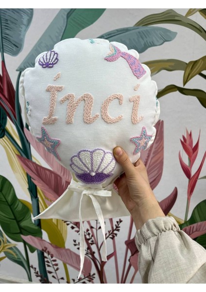 Bebek Dekoratif Kırlent/isimli Bebek Takı Yastığı Dekoratif Yastık Punch Nakışlı-Iç Dolgulu-Balon Tp