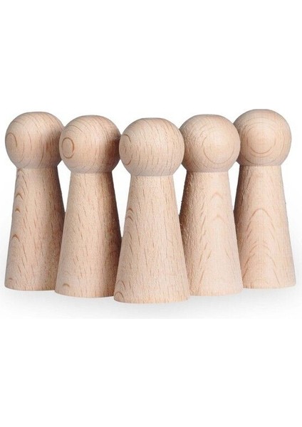 Montessori Toys Ahşap El Yapımı Peg Bebek 6'lı Boyama Seti Fırça Boya Dahil -Peg4-9,5cm