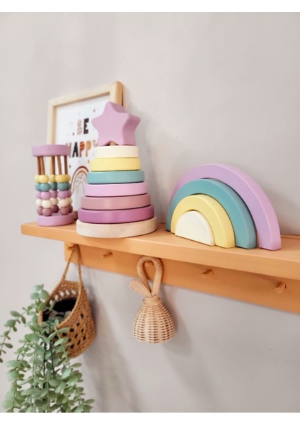 Yıldız Halka Kule Set (Halka Kule + Abaküs + Gökkuşağı )Ahşap Oyuncak Dekor Montessori Oyuncak