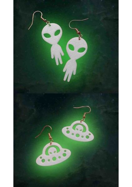 Fosforlu Uzaylı ve Ufo Küpe/ Karanlıkta Parlayan Küpe