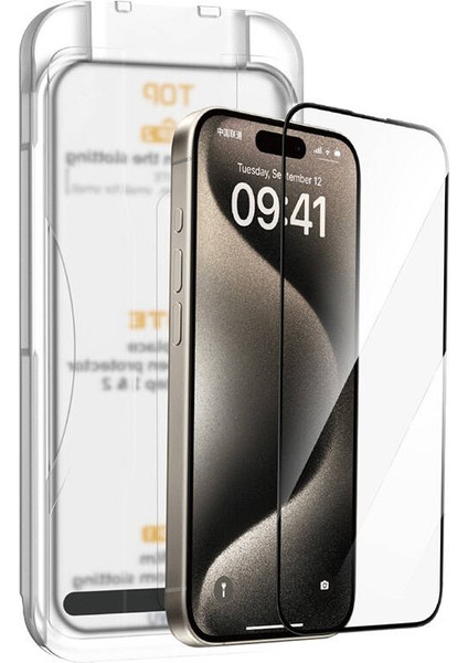 Apple iPhone 16 Pro SQ-008 Temperli Cam Ekran Koruyucu Kolay Uygulama Aparatlı