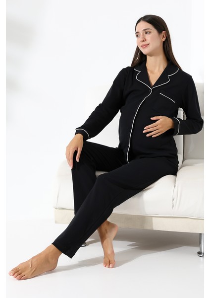 Interlok Düğmeli Hamile Lohusa Uzun Kol Pijama Takımı 1354-01 fiyatları