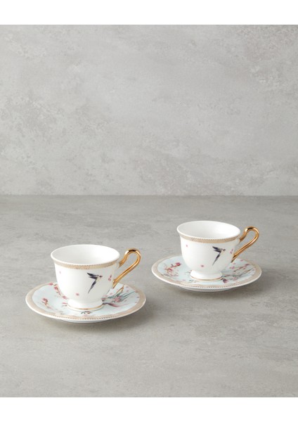Sakura Dream New Bone China Kahve Fincan Takımı Açık Yeşil
