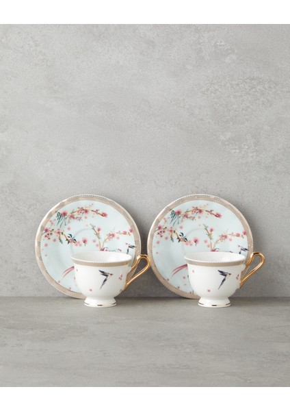 Sakura Dream New Bone China Kahve Fincan Takımı Açık Yeşil