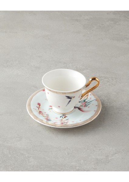 Sakura Dream New Bone China Kahve Fincan Takımı Açık Yeşil