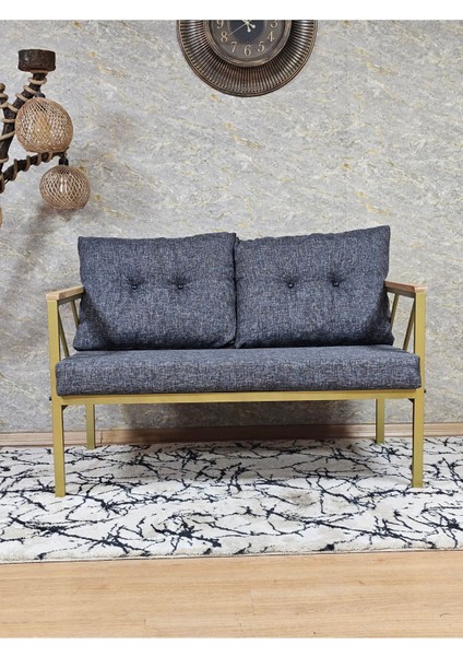İkili Gold Boyalı Bahçe - Balkon - Mutfak Çay Seti Takımı Bahçe Koltuk Takımı