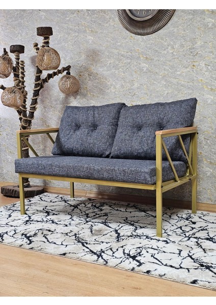 İkili Gold Boyalı Bahçe - Balkon - Mutfak Çay Seti Takımı Bahçe Koltuk Takımı