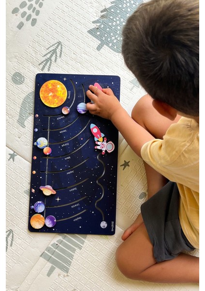 Montessori Ahşap Güneş Sistemi Hareketli Gezegenler Oyuncağı, Eğitici Oyuncak
