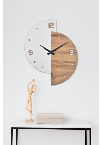 Dekoratif Ahşap Desen Beyaz Duvar Saati 50 cm - Diana