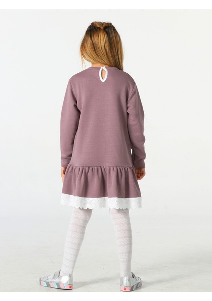 Unicorns Dantelli Lila Kız Elbise