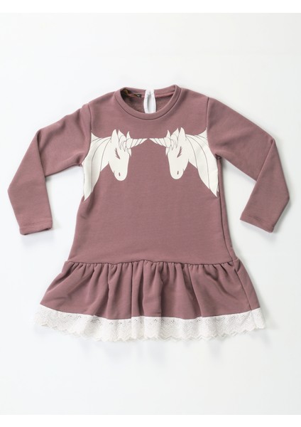 Unicorns Dantelli Lila Kız Elbise
