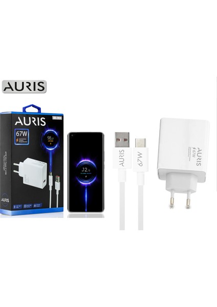 USB To Type C 67 Watt Turbo Hızlı Şarj Aleti Type C Kablolu + USB Şarj Başlığı Yüksek Hızlı Şarj Göstergesi Çıkaran