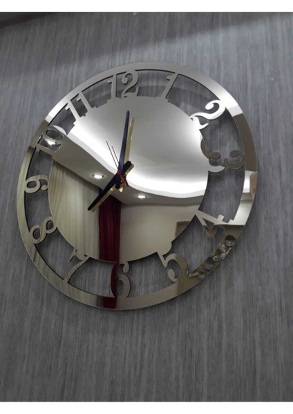 Altın Sarısı Aynalı Pleksi Modern Duvar Saati 50 x 50 cm Yuvarlak Dekoratif Ev Ofis Saati