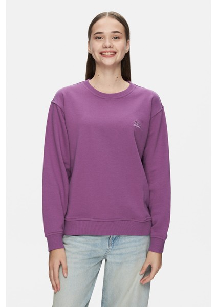 Sunniva Mor Bisiklet Yaka Nakışlı Loose Fit Kadın Sweatshirt