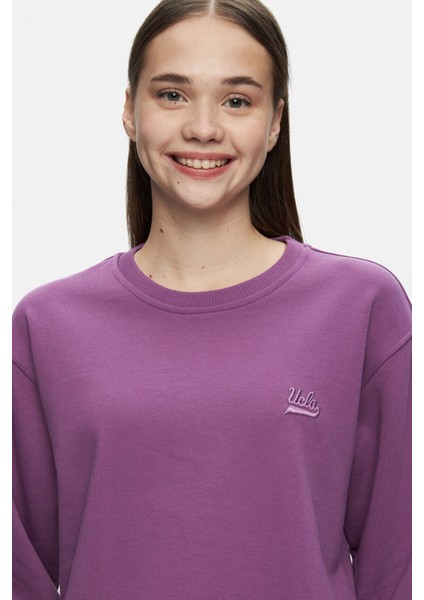 Sunniva Mor Bisiklet Yaka Nakışlı Loose Fit Kadın Sweatshirt fiyatları