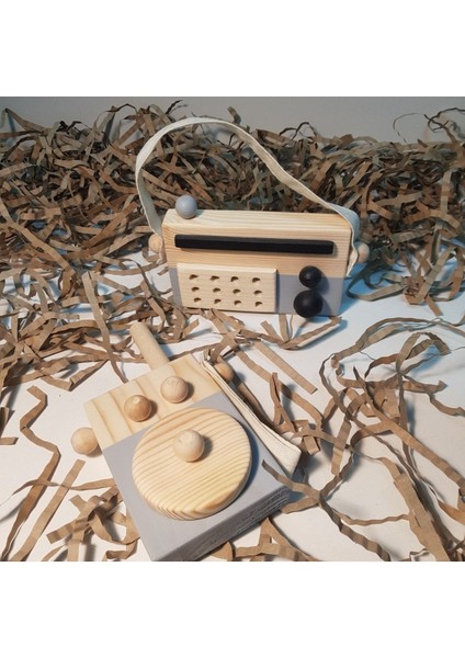 Ahşap Elyapımı Baby Telsiz + Baby Radyo Oyuncak Set,montessori