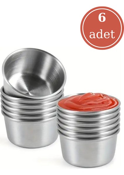 6 Adet Paslanmaz Çelik Sosluk, Burger Yanı Ketçap Mayonez Sosluk Baharatlık 6’lı Set (6x3 Cm)