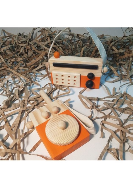 Ahşap Elyapımı Baby Telsiz + Baby Radyo Oyuncak Set,montessori Oyuncak,hediyelik Çocuk Oyuncağı
