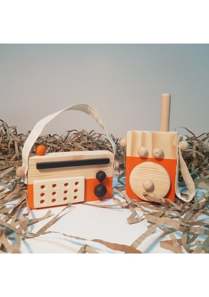 Ahşap Elyapımı Baby Telsiz + Baby Radyo Oyuncak Set,montessori Oyuncak,hediyelik Çocuk Oyuncağı