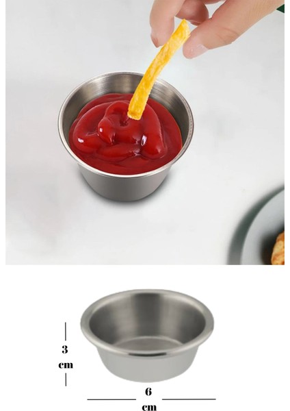 20 Adet Paslanmaz Çelik Sosluk, Burger Yanı Ketçap Mayonez Sosluk Baharatlık 20’li Set (6X3CM)