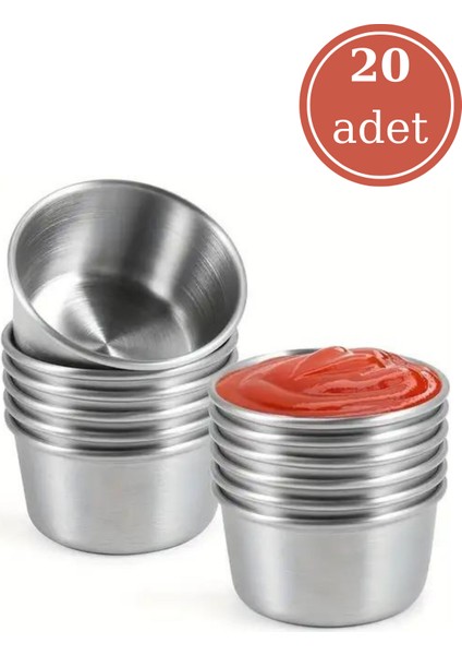 20 Adet Paslanmaz Çelik Sosluk, Burger Yanı Ketçap Mayonez Sosluk Baharatlık 20’li Set (6X3CM)
