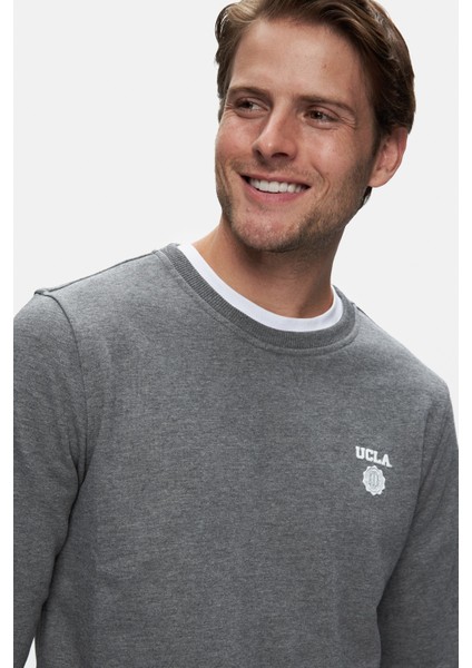 Valley Koyu Gri Bisiklet Yaka Baskılı Standard Fit Erkek Sweatshirt fiyatları
