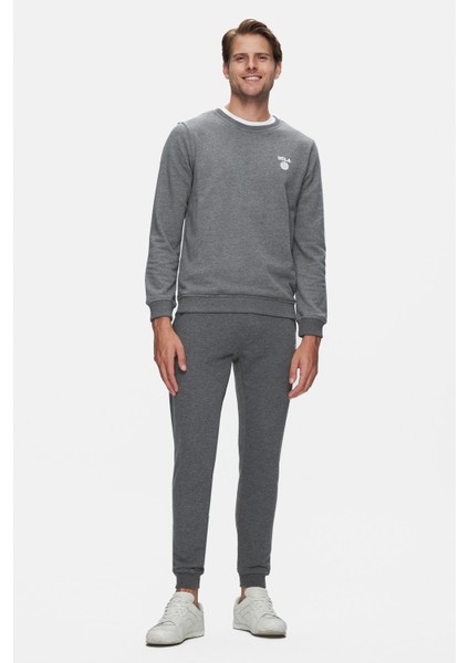 Valley Koyu Gri Bisiklet Yaka Baskılı Standard Fit Erkek Sweatshirt modelleri