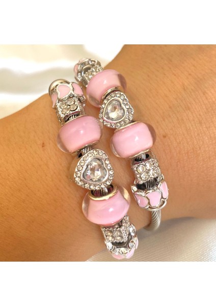 Kiwito Jewelry Pandora  Çelik Silver Renk Pembe Detaylı