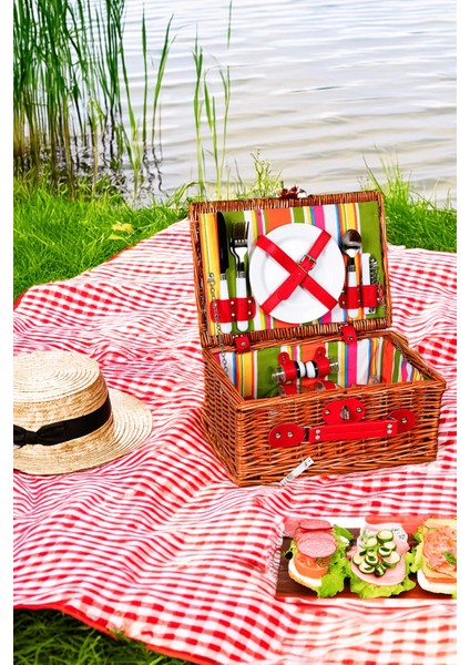 Picno Italy 2 Kişilik Hasır, Yalıtımlı Astarlı, Aksesuar Sepeti İle Taşınabilir Piknik Sepeti