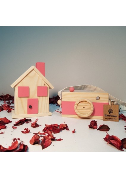 Ahşap Hediyelik Kumbara + Oyuncak Fotoğraf Makinesi Set, Dekoratif ,eğitici Oyuncak, Çocuk Oyuncak modelleri