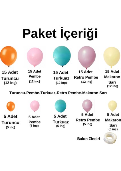 Ata Parti Dünyası ^^ Doğum Günü Konsepti *Turuncu*Pembe*Turkuaz*Retro Pembe*Makaron Sarı* 100 Lü Balon Zinciri Parti Seti