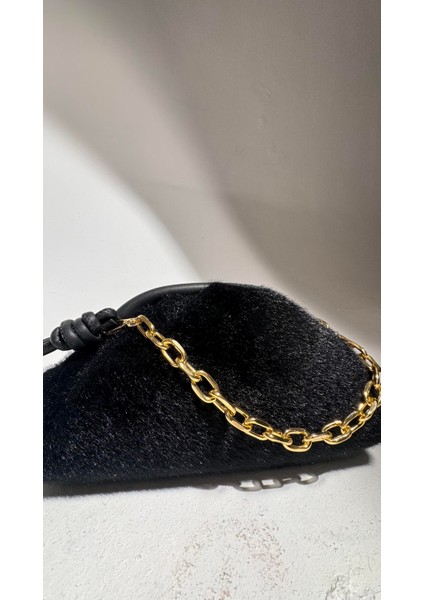 Siyah Kırçıllı Kumaş Kadın Şık Gold Mini Tutma Zincir Detaylı Çanta fırsatları