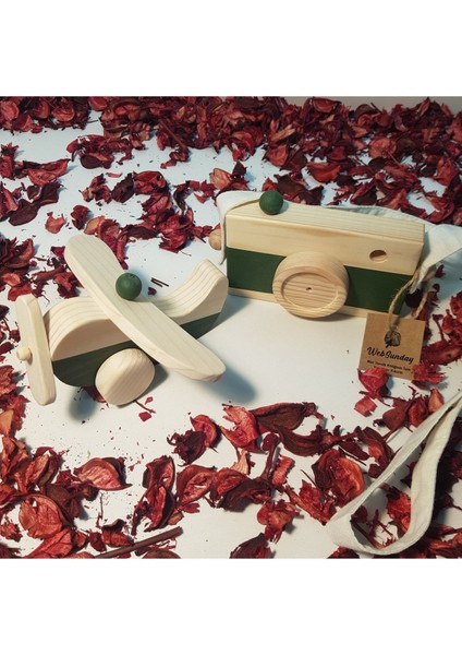 Ahşap Elyapımı Baby Uçak ve Oyuncak Fotoğraf Makinesi Set, Dekoratif, Eğitici Oyuncak, Çocuk Oyunca