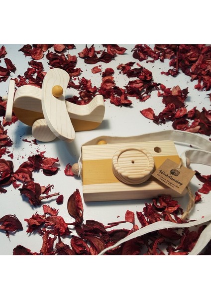 Ahşap Elyapımı Baby Uçak ve Oyuncak Fotoğraf Makinesi Set, Dekoratif, Eğitici Oyuncak, Çocuk Oyunca