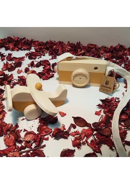 Ahşap Elyapımı Baby Uçak ve Oyuncak Fotoğraf Makinesi Set, Dekoratif, Eğitici Oyuncak, Çocuk Oyunca fiyatları