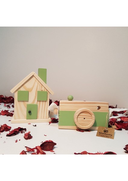 Ahşap Hediyelik Kumbara + Oyuncak Fotoğraf Makinesi Set, Dekoratif ,eğitici Oyuncak, Çocuk Oyuncak