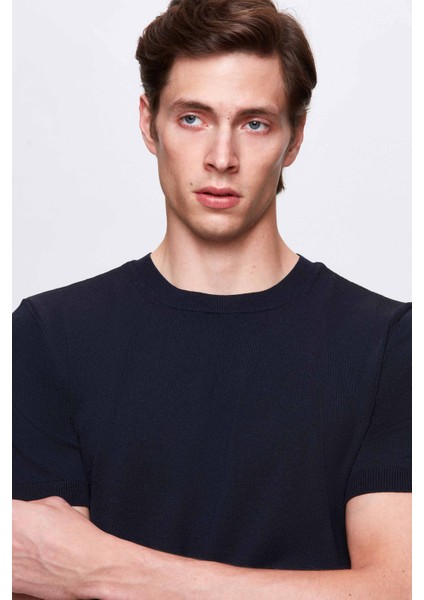 Slim Fit Lacivert Rayon Triko T-Shirt fiyatları