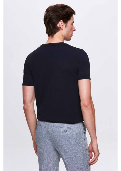 Slim Fit Lacivert Rayon Triko T-Shirt modelleri