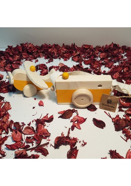 Ahşap Elyapımı Baby Uçak ve Oyuncak Fotoğraf Makinesi Set, Dekoratif, Eğitici Oyuncak, Çocuk Oyunca