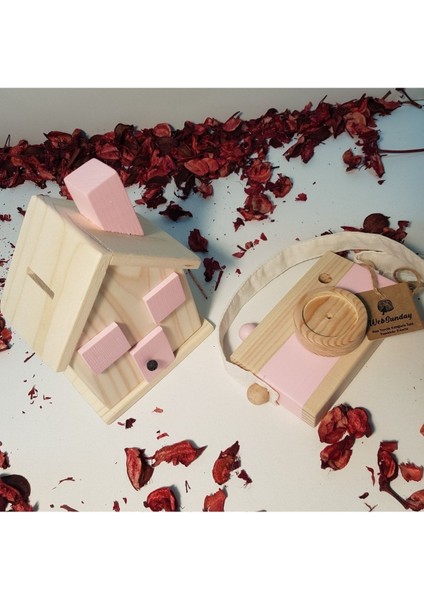 Ahşap Hediyelik Kumbara + Oyuncak Fotoğraf Makinesi Set, Dekoratif ,eğitici Oyuncak, Çocuk Oyuncak