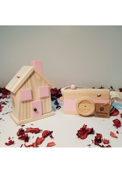 Ahşap Hediyelik Kumbara + Oyuncak Fotoğraf Makinesi Set, Dekoratif ,eğitici Oyuncak, Çocuk Oyuncak modelleri